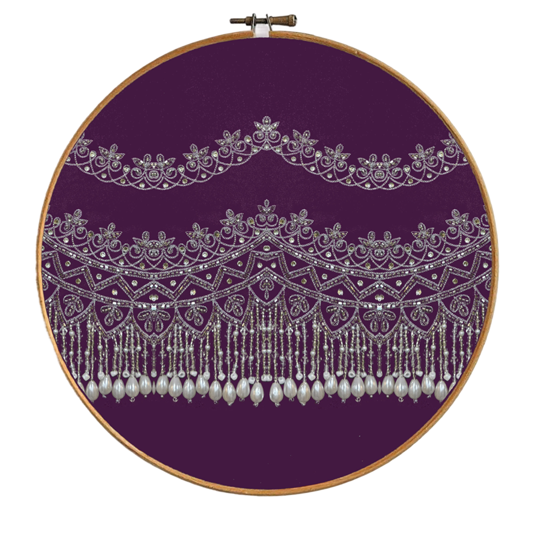 Pearl-Draped Elegance in Every Stitch - Hand embroidery with pearl fringe