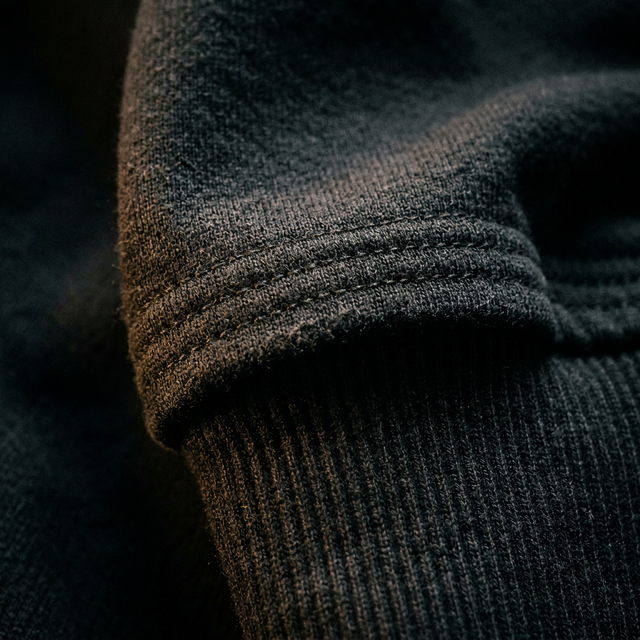 Extreme close up of premium heavyweight fabric and stitching details