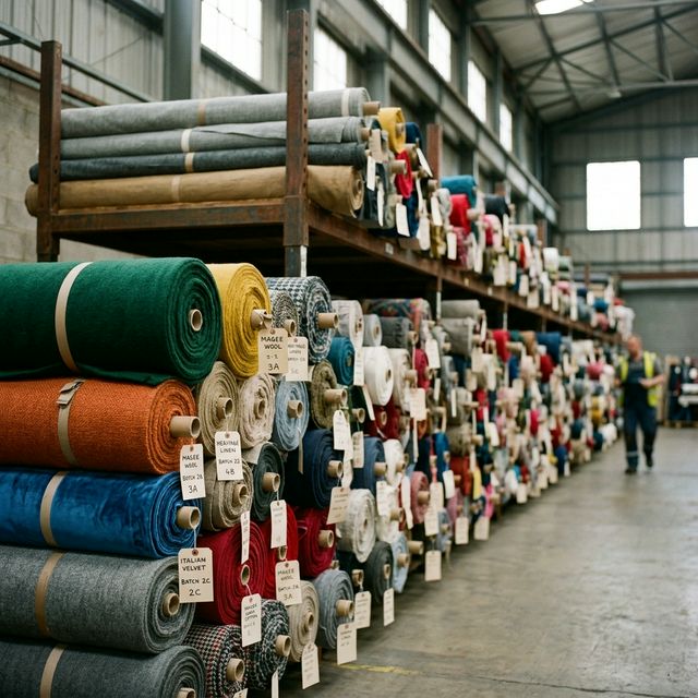 Unsold apparel inventory stacked in warehouse storage representing the cost of bulk ordering